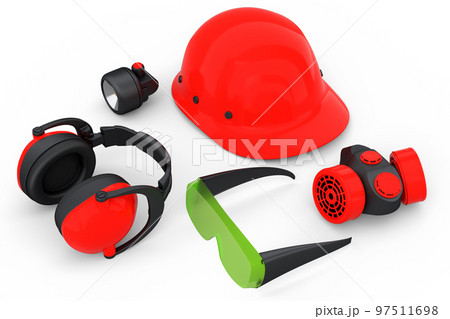 Set of construction wear for repair and installation on white background 97511698