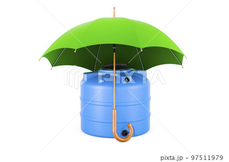Plastic Water Tank under umbrella, 3D rendering 97511979