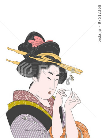 歌麿の美人画針仕事白バック 歌麿の美人画針仕事白バック 97512368