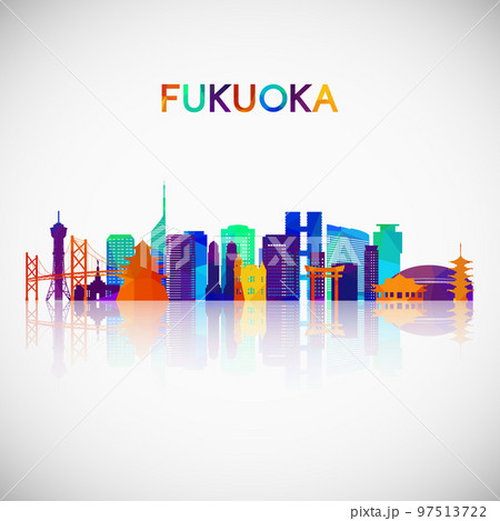Fukuoka skyline silhouette in colorful geometric style.  97513722