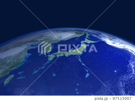 地球　日本列島　アップ　背景に星ナシ(3DCGイメージ) 97515007