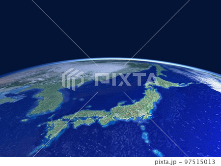 地球　日本列島　アップ　背景に星ナシ(3DCGイメージ) 97515013