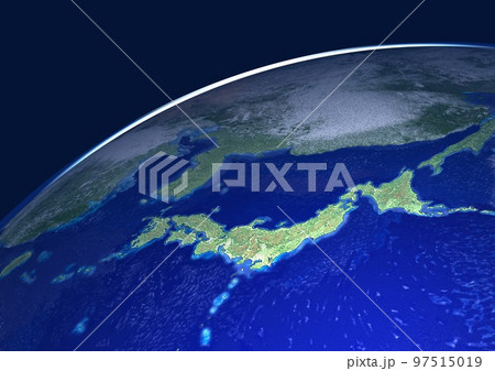 地球　日本列島　アップ　背景に星ナシ(3DCGイメージ) 97515019