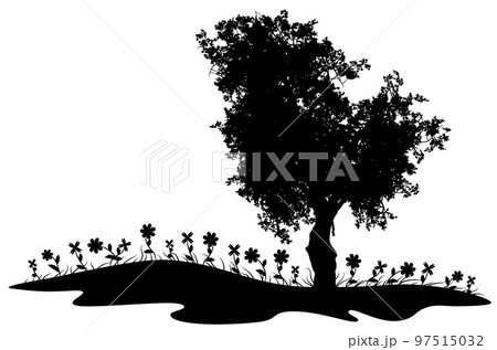 Silhouette of tree with grass 97515032