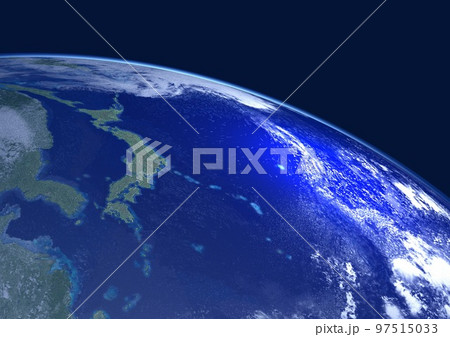 地球　日本列島　アップ　背景に星ナシ(3DCGイメージ) 97515033