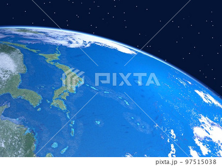 地球　日本列島　アップ　ブルー　背景に星アリ(3DCGイメージ) 97515038