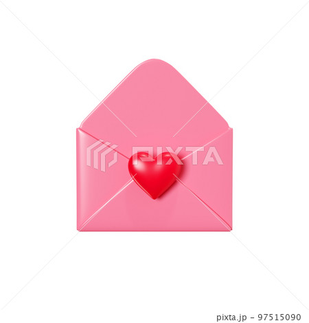 Love letter 3d render - open pink envelope with red heart decoration isolated on white. Love letter 3d render - open pink envelope with red heart decoration isolated on white. 97515090