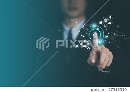 Businessman hand touch biometric identification fingerprint scanner, Username and password (Login) with encryption for technology cyber security internet and networking system. Businessman hand touch biometric identification fingerprint scanner, Username and password (Login) with encryption for technology cyber security internet and networking system. 97516530