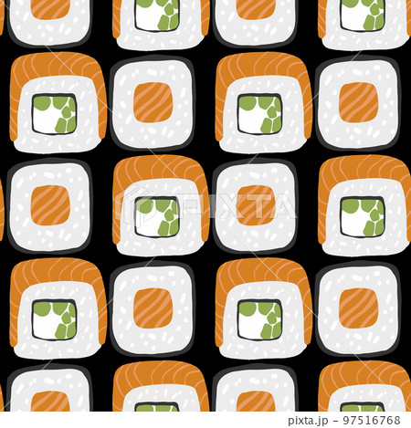 Seamless pattern with Sushi roll set illustration 97516768