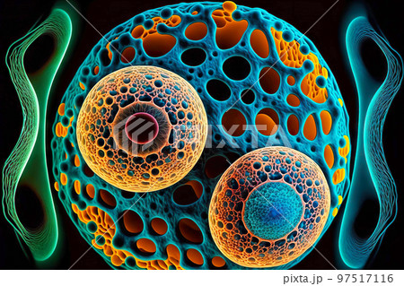human cells under microscope affected by cancerous tumor, medical biological research human cells under microscope affected by cancerous tumor, medical biological research 97517116
