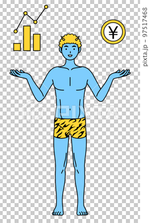 DX化のイメージ、業績と売上の向上を案内するトラ柄パンツをはいた青鬼の男性、伝統行事、節分 97517468