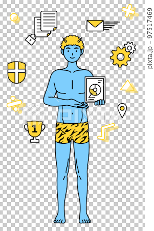 DX化のイメージ、デジタル技術を利用して業務改善を行うトラ柄パンツをはいた青鬼の男性、伝統行事、節分 97517469