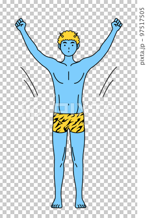 Blue demon man wearing tiger pattern pants taking a deep breath, traditional event, Setsubun Blue demon man wearing tiger pattern pants taking a deep breath, traditional event, Setsubun 97517505