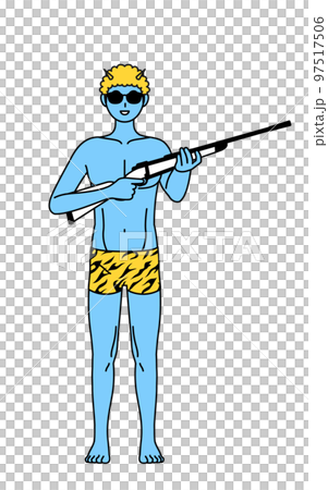 Ao-oni man wearing tiger pattern pants wearing sunglasses and holding a rifle, traditional event, Setsubun Ao-oni man wearing tiger pattern pants wearing sunglasses and holding a rifle, traditional event, Setsubun 97517506