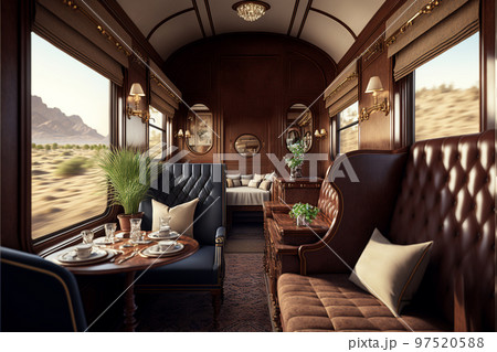 Concept art illustration of luxury travel by train 97520588