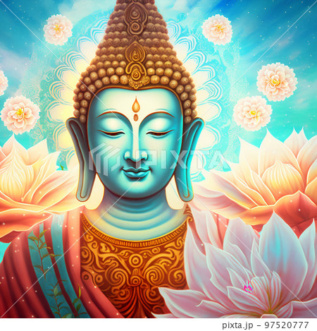 Illustration of Buddha in peaceful state of meditation 97520777