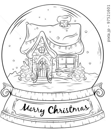 Antistress. Christmas house in a ball, snow, new year, holiday Antistress. Christmas house in a ball, snow, new year, holiday 97521601