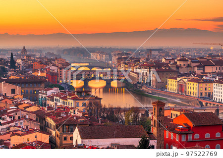 Florence, Italy at the Ponte Vecchio Bridge crossing the Arno River 97522769