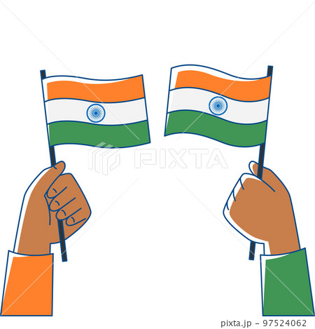 Illustration of hands holding flag of India. Indian national traditional holiday symbol. 97524062