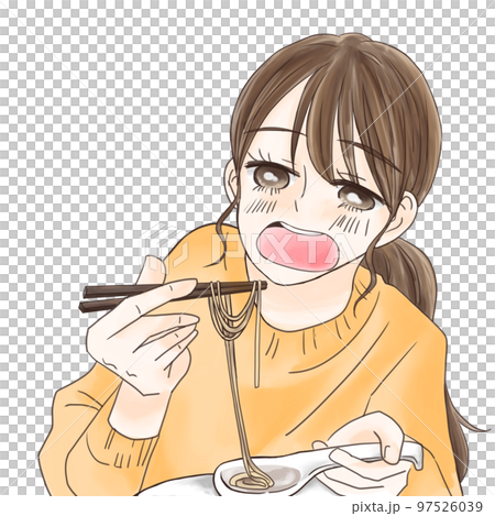 一個女人在吃麵條 97526039