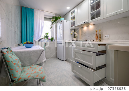 White new modern well designed kitchen interior White new modern well designed kitchen interior 97528028