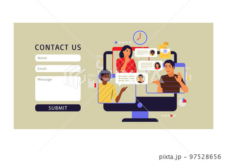 Online video conference concept. Contact us form. Vector illustration. Flat. 97528656