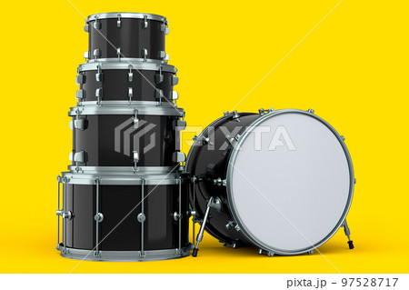 Set of realistic drums or drumset on yellow background 97528717