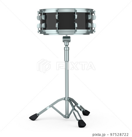 Realistic drum and wooden drum sticks and stand on white background 97528722