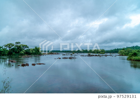 Iguazu Falls on the border of Brazil and Argentina in South America. the largest waterfall system on Earth 97529131