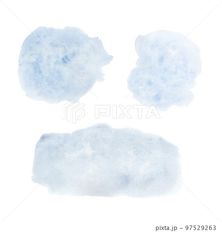Set Blue spots isolated on white background. Watercolor hand drawn illustration. Texture for backgrounds Set Blue spots isolated on white background. Watercolor hand drawn illustration. Texture for backgrounds 97529263