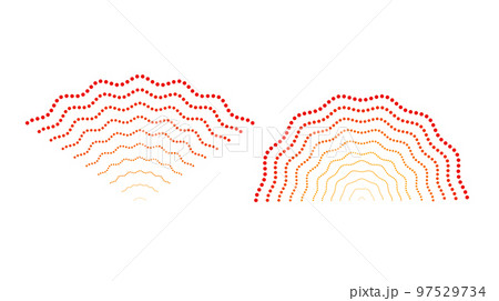 Red rippled doted signals. Sonar or sound wave lines. Epicentre, target, radar, vibration element concepts. Radio pulsating signal. Red rippled doted signals. Sonar or sound wave lines. Epicentre, target, radar, vibration element concepts. Radio pulsating signal. 97529734