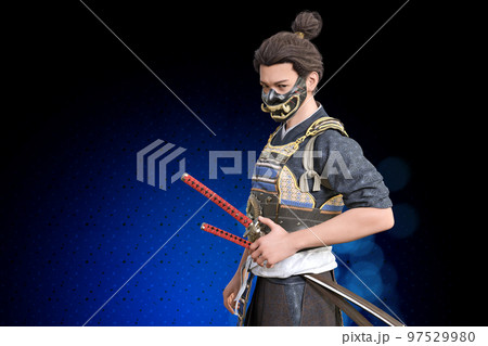 武装した剣客が刀に手をかけて臨戦態勢 97529980