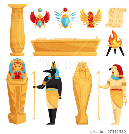 Egypt Culture Symbols Vector Isolated Icons of Gods and Sacred