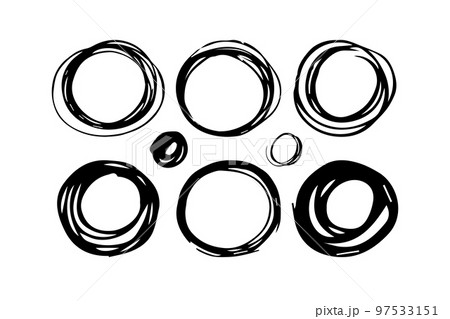 Set of hand drawn black scribble circles. Hand ink circle. Vector illustration. Flat 97533151