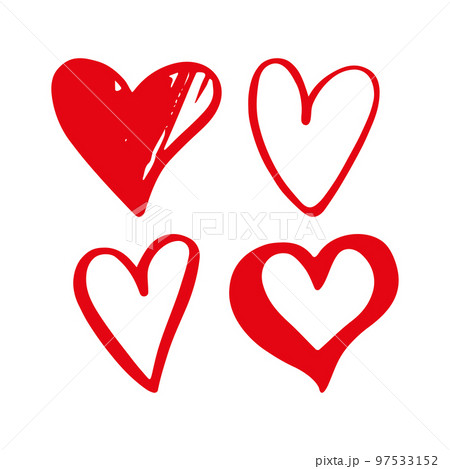 Hand drawn red hearts. Design elements for Valentine's day. Ink and brush. Vector illustration. Flat 97533152