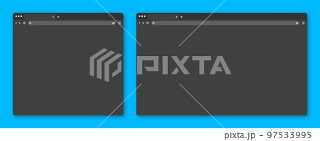 Blank web browser window with tab, toolbar and search field. Modern website internet page in flat style. Browser mockup for computer, tablet or smartphone. Adaptive UI, dark mode. Vector illustration 97533995