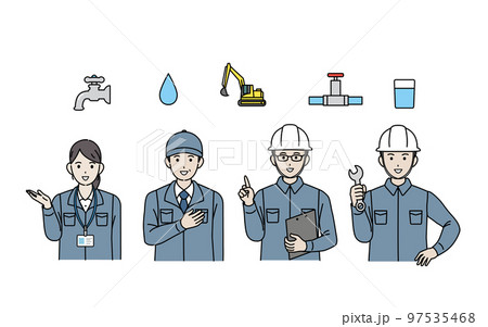 配管工や水道局の作業員、業者　水道工事のイラスト 97535468