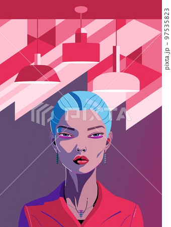 Viva Magenta color of the year, stylish woman, fashion illustration 97535823