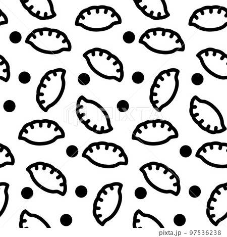 餃子と水玉のシームレスパターンイラスト 背景素材 餃子と水玉のシームレスパターンイラスト 背景素材 97536238