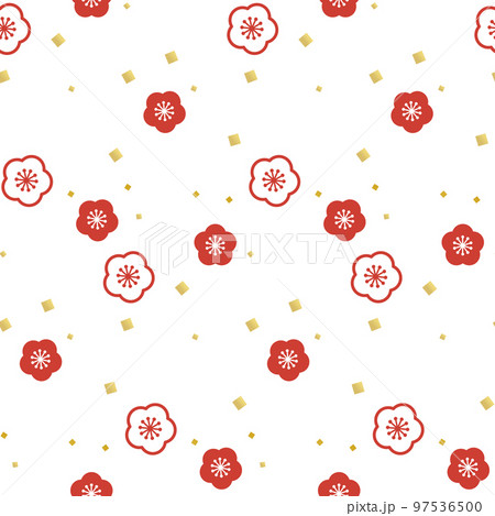 紅梅と金の紙吹雪のおめでたいシームレスパターン背景 紅梅と金の紙吹雪のおめでたいシームレスパターン背景 97536500