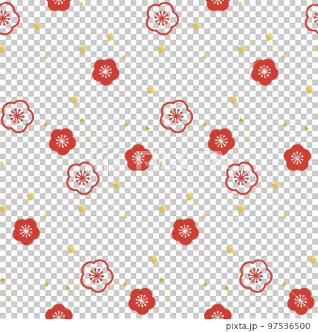 紅梅と金の紙吹雪のおめでたいシームレスパターン背景 紅梅と金の紙吹雪のおめでたいシームレスパターン背景 97536500