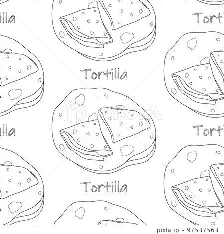 Seamless pattern from Pile of Corn Mexican tortilla with lettering. Traditional Latin American food 97537563