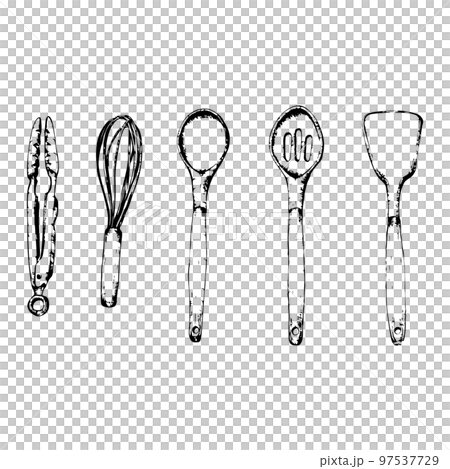 Hand drawn illustration set of cooking utensils... - Stock Illustration ...