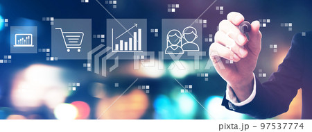 Marketing concept with businessman 97537774