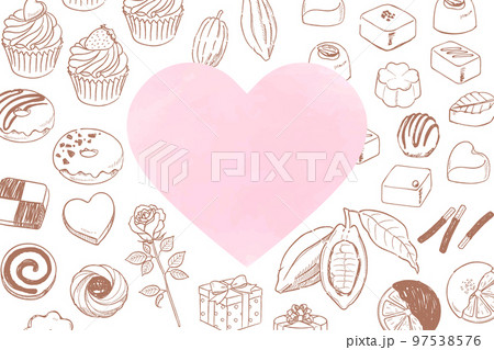 バレンタインをイメージしたスイーツ手描き線画バナーフレーム 97538576