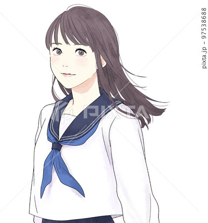 カメラ目線でほほ笑む女子学生のイラスト 97538688
