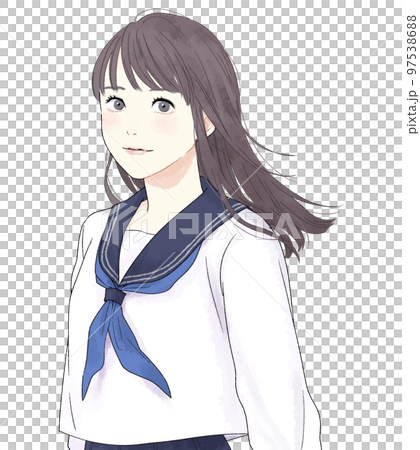 カメラ目線でほほ笑む女子学生のイラスト 97538688