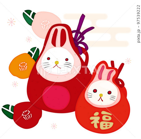 椿とうさぎさんの親子の土鈴　朱 97539222