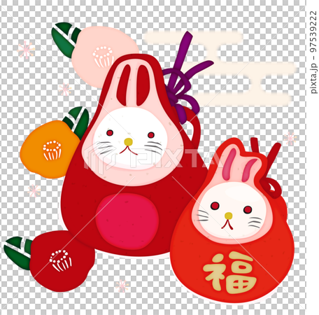 椿とうさぎさんの親子の土鈴　朱 97539222