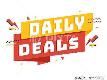 Daily Deals of The Day with Decorative Lettering Text Style for Poster or Label in Flat Cartoon Hand Drawn Background Templates Illustration Daily Deals of The Day with Decorative Lettering Text Style for Poster or Label in Flat Cartoon Hand Drawn Background Templates Illustration 97540167